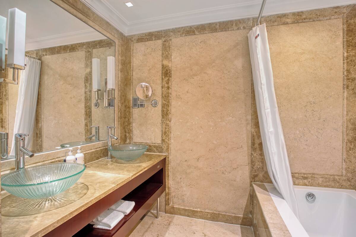 free toiletries, hair dryer, bathrobes, slippers