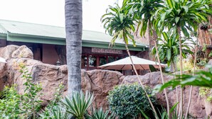 A restaurant with a green roof and a sign that reads "Fireplace Cafe." - 61 On Ireland (Polokwane)
