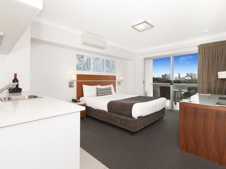 Desk, laptop workspace, free WiFi, bed sheets