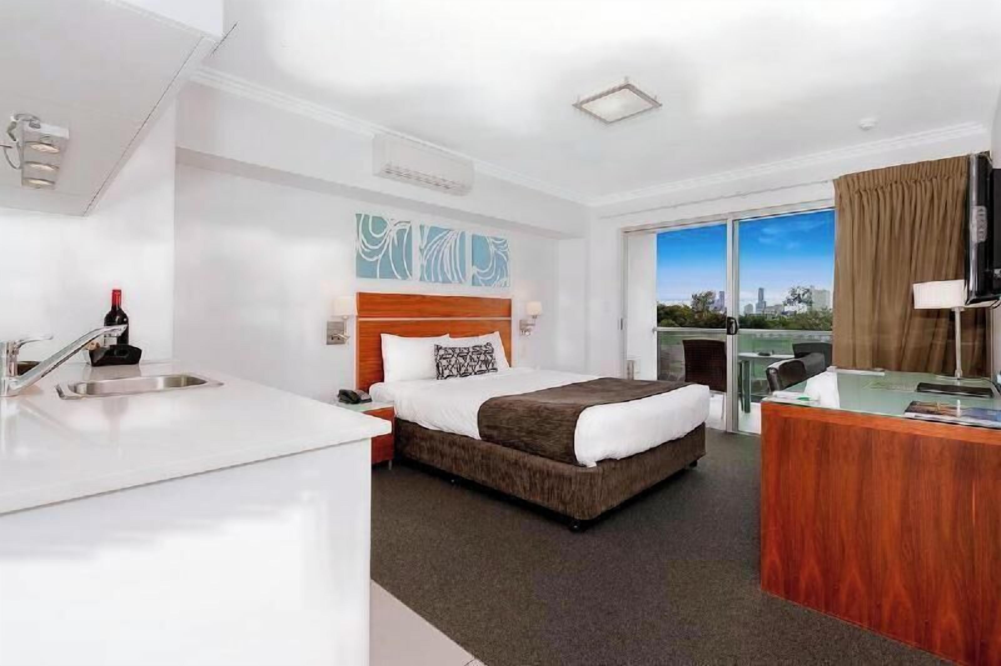 Desk, laptop workspace, free WiFi, bed sheets