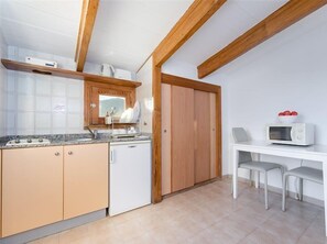 Fridge, microwave, stovetop, espresso maker