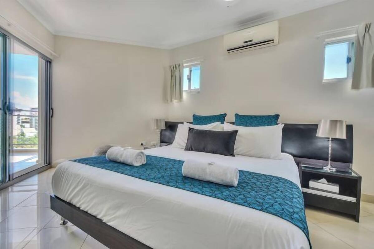 Down duvets, desk, laptop workspace, iron/ironing board