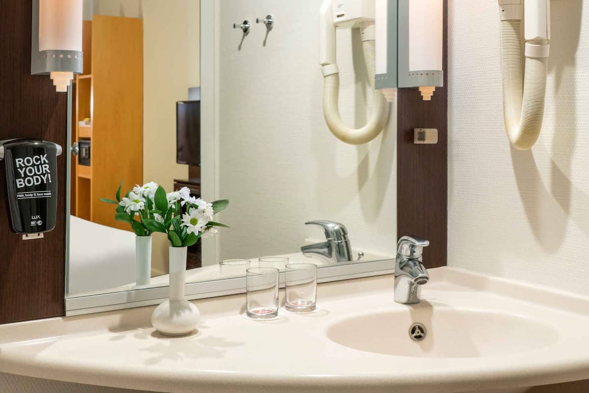 shower, eco-friendly toiletries, hair dryer, slippers