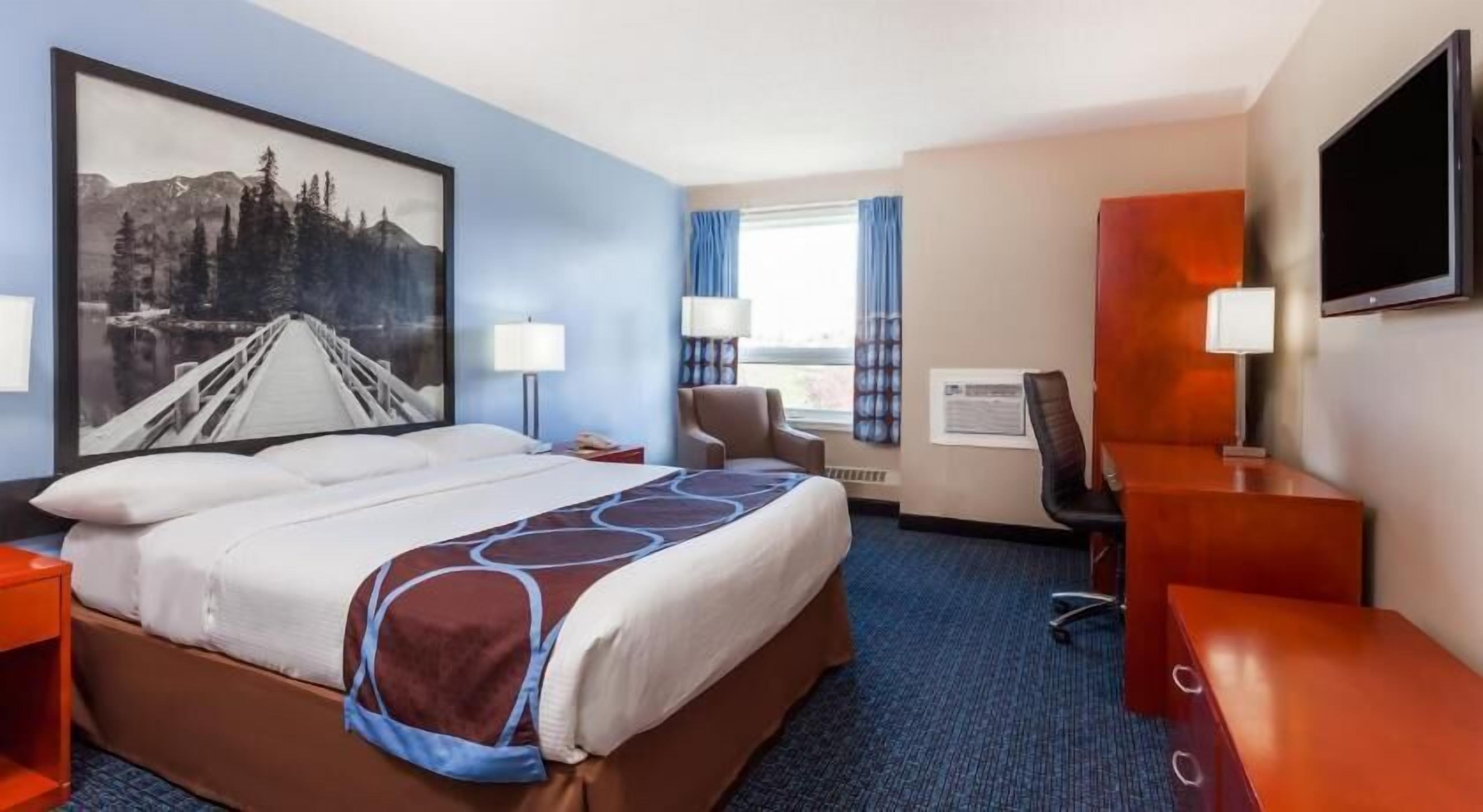 Premium bedding, desk, blackout drapes, iron/ironing board