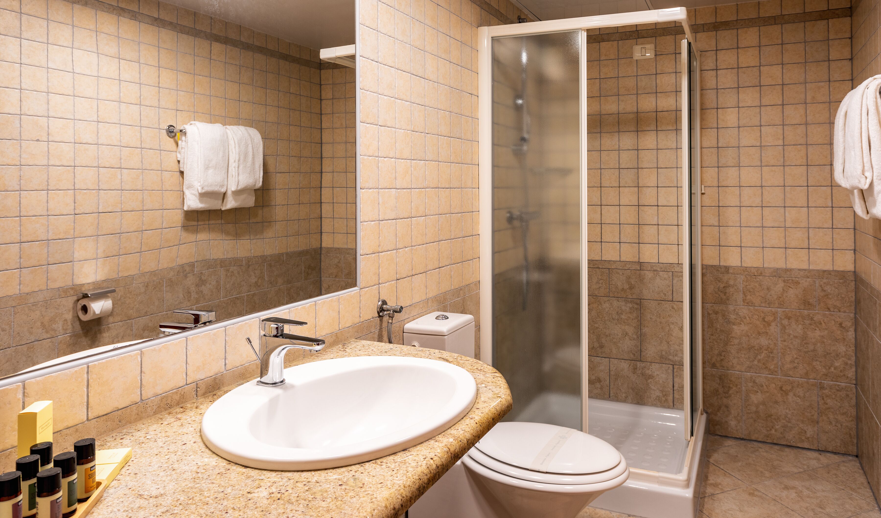 Een badkamer met een wastafel, toilet en douche.