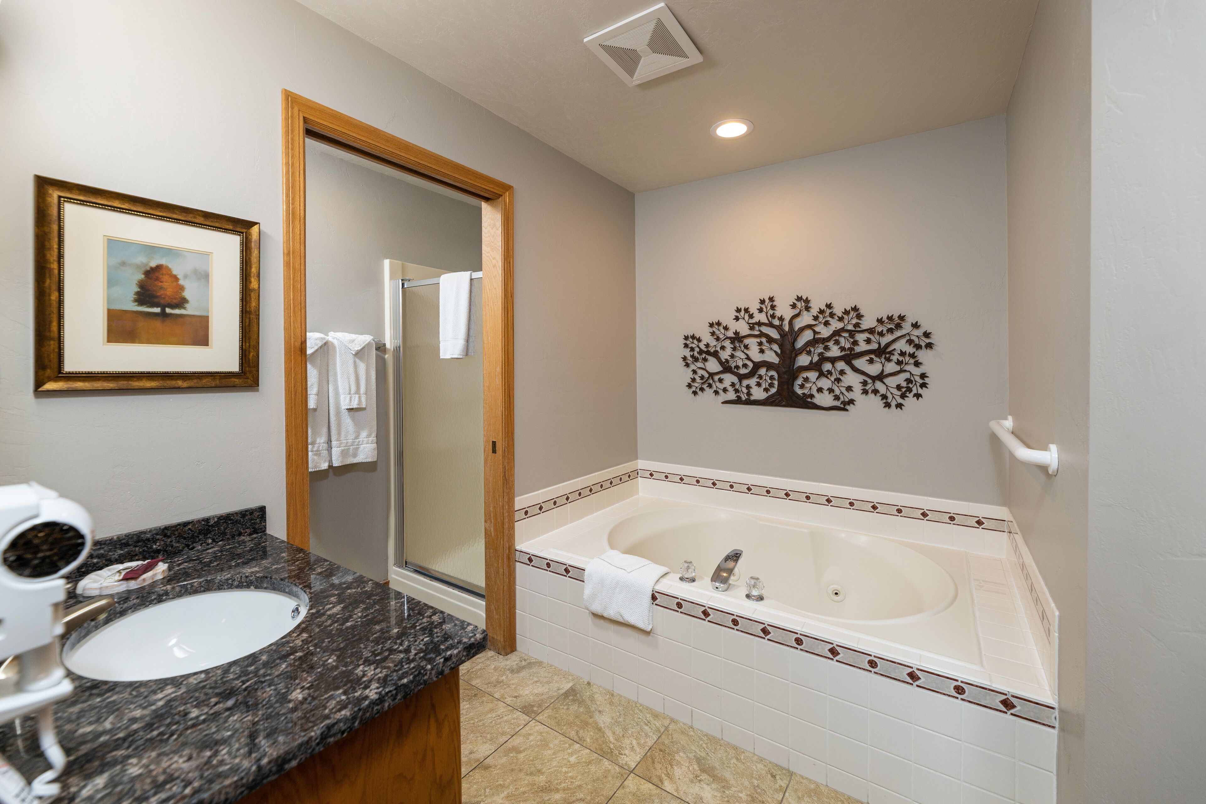 free toiletries, hair dryer, towels