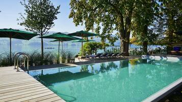 Indoor pool, outdoor pool, sun loungers