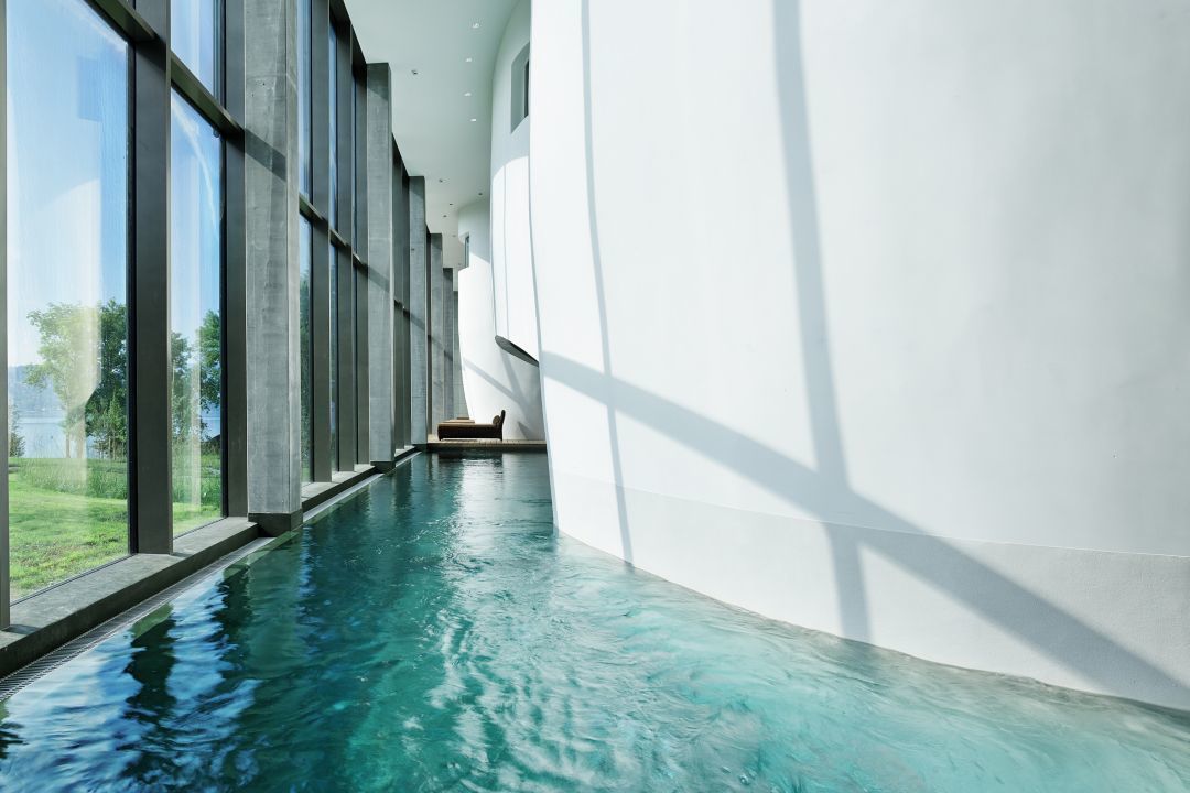 indoor pool, outdoor pool, pool loungers