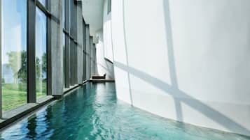 Indoor pool, outdoor pool, pool loungers
