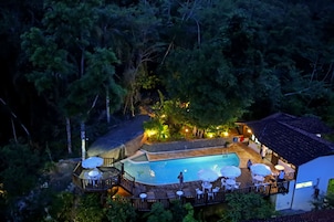 Outdoor pool, pool umbrellas