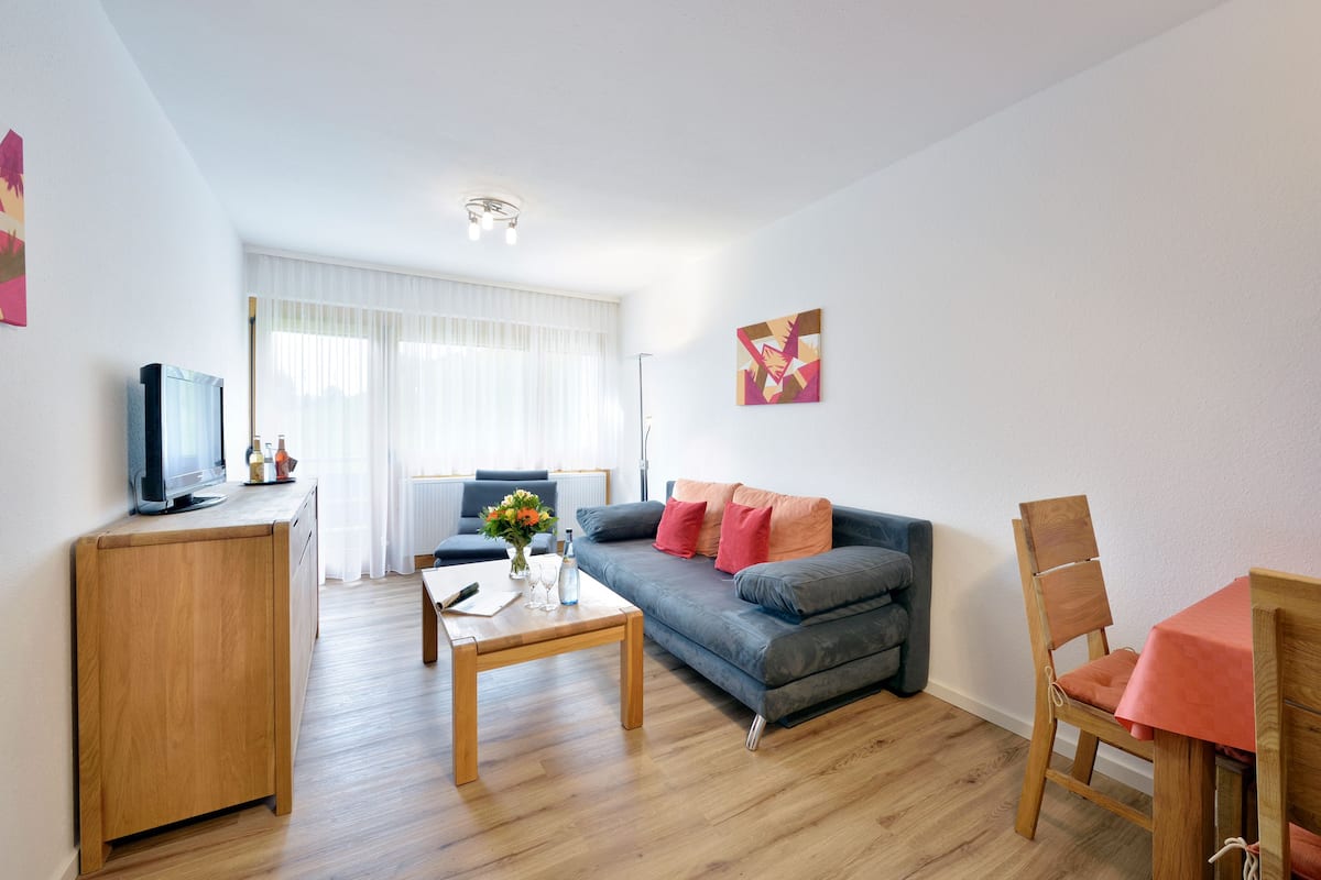 Comfort appartement, balkon | Woonkamer | Een televisie en speelgoed
