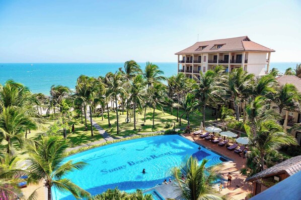 2 outdoor pools, open 7:00 AM to 8:00 PM, pool umbrellas, sun loungers