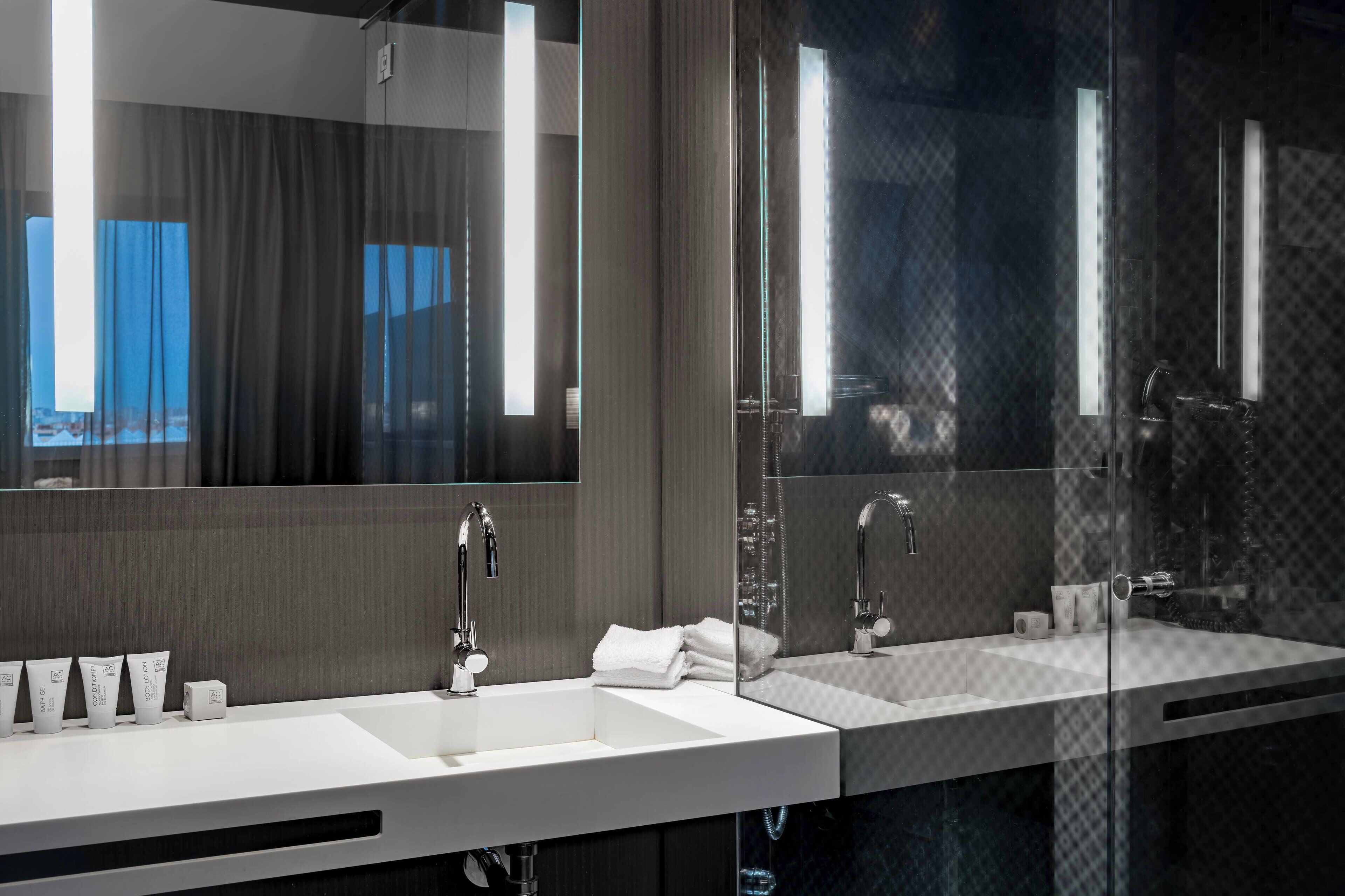 shower, free toiletries, hair dryer, bidet