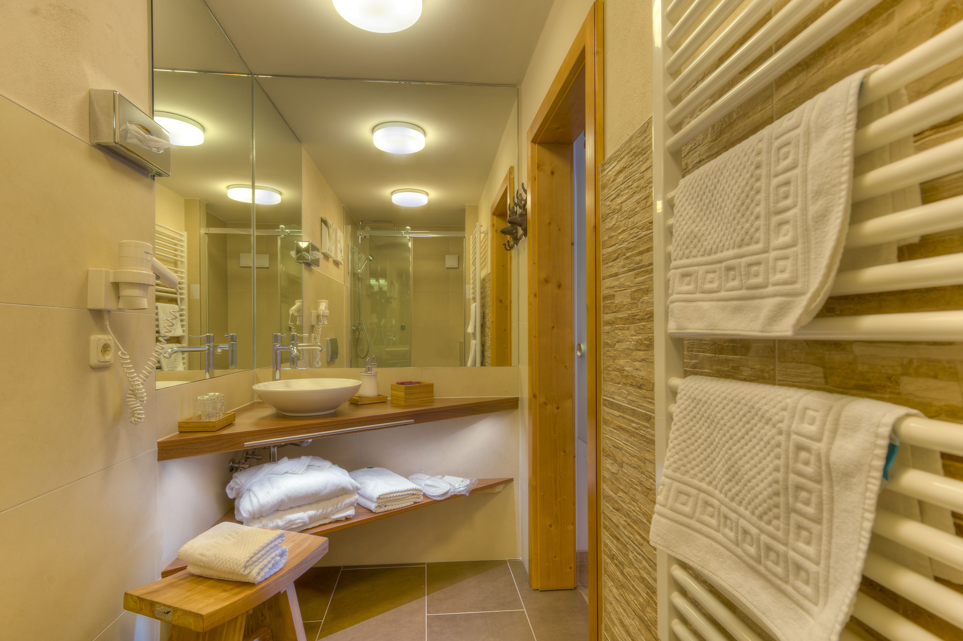 double room | bathroom | shower, hair dryer, towels