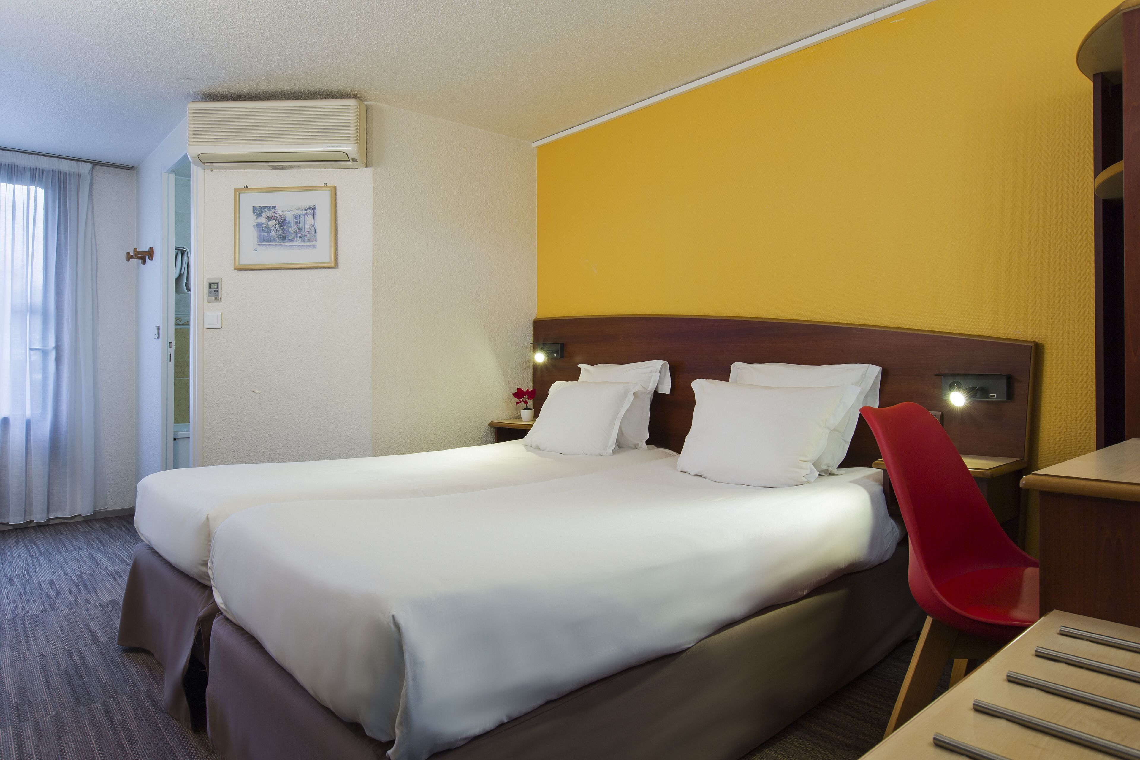 Memory-foam beds, desk, blackout curtains, soundproofing