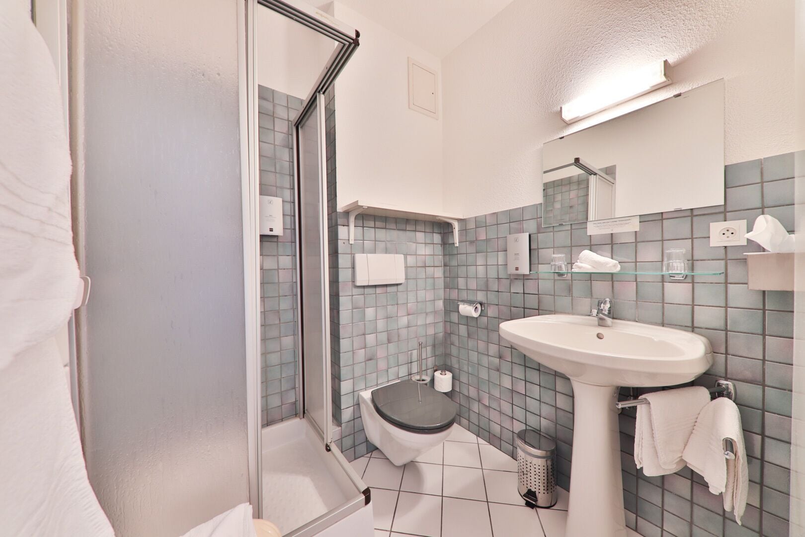 small double room | bathroom | shower, hair dryer, towels