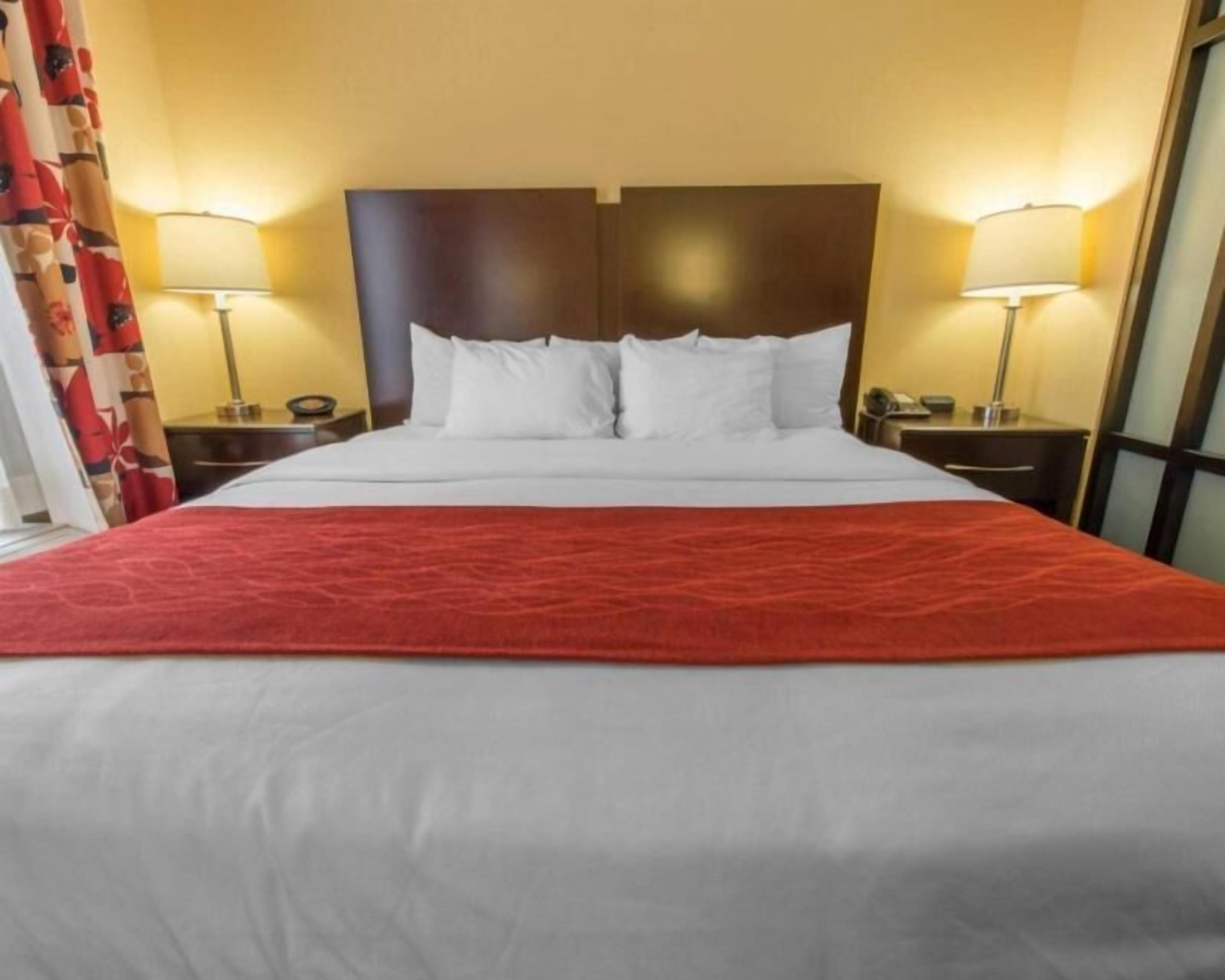 Premium bedding, desk, iron/ironing board, free cribs/infant beds