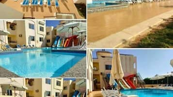 12 piscines extérieures, chaises longues