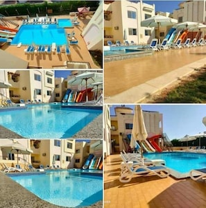 12 outdoor pools, sun loungers