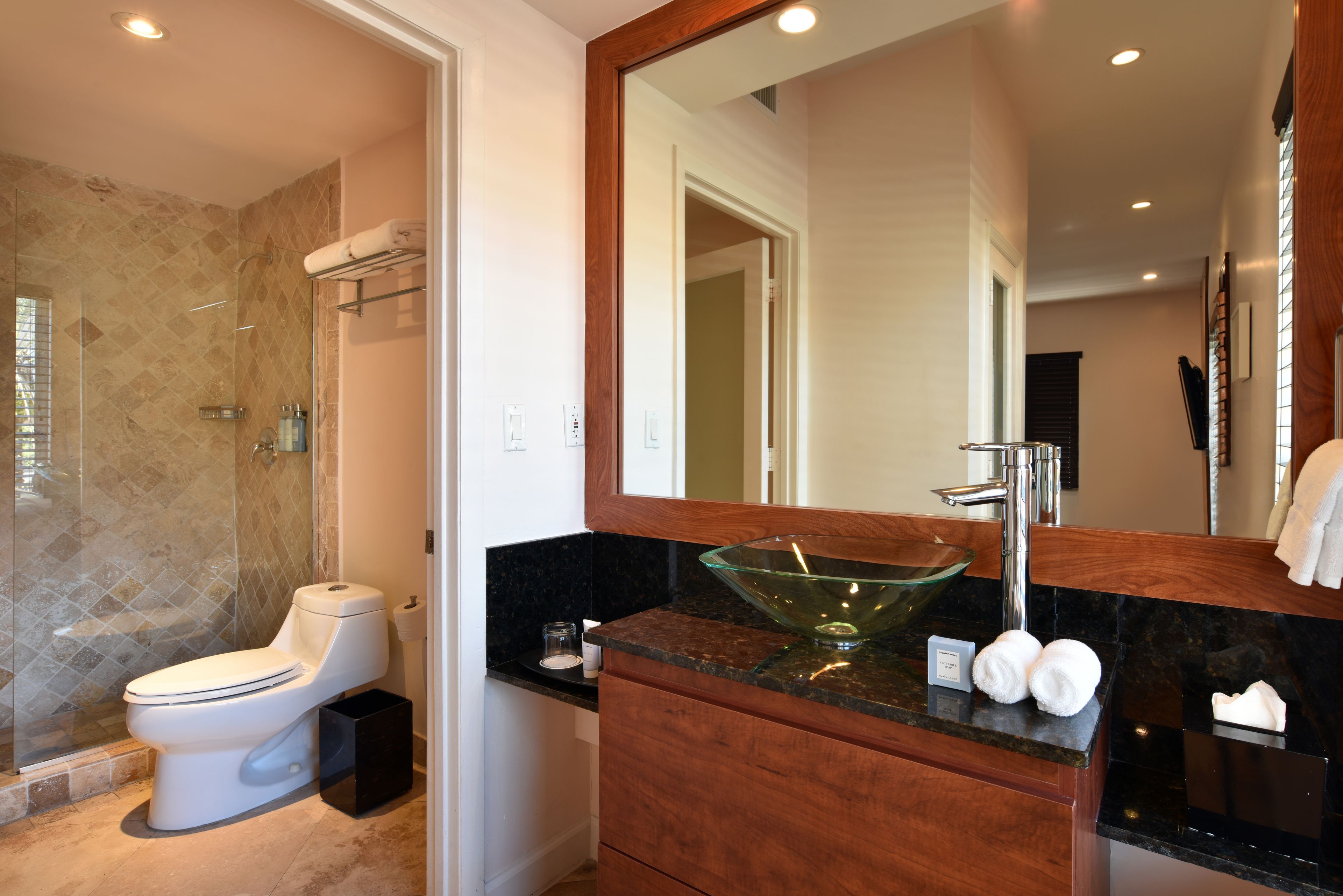 superior room | bathroom | shower, designer toiletries, hair dryer, bathrobes