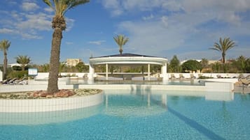 Indoor pool, outdoor pool, sun loungers