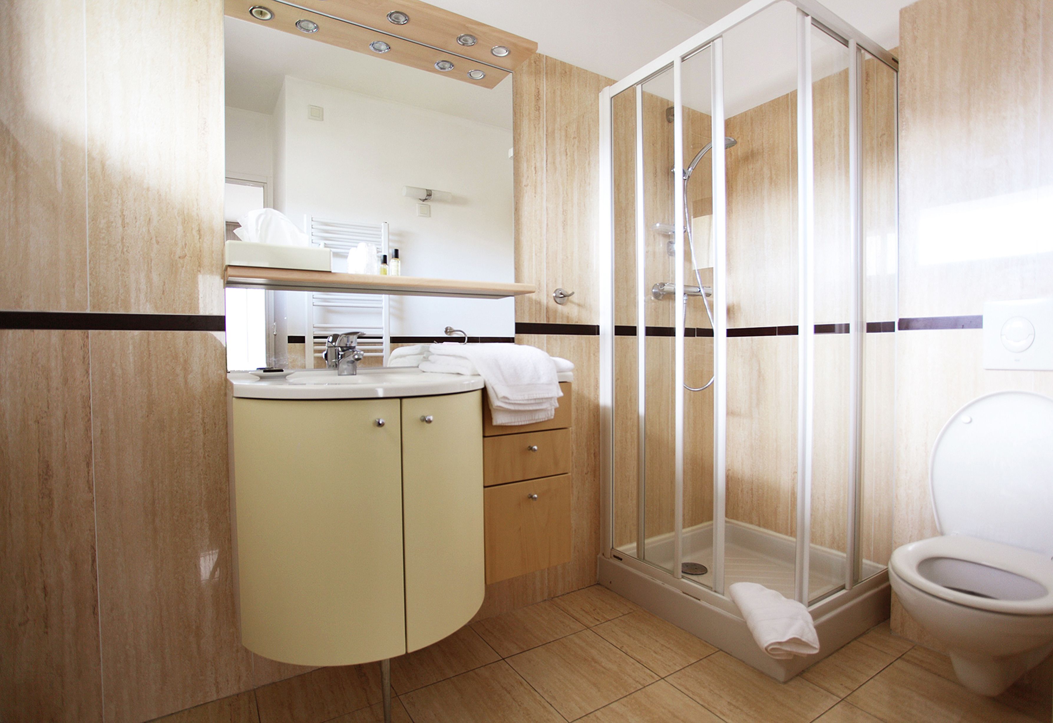 free toiletries, hair dryer, towels