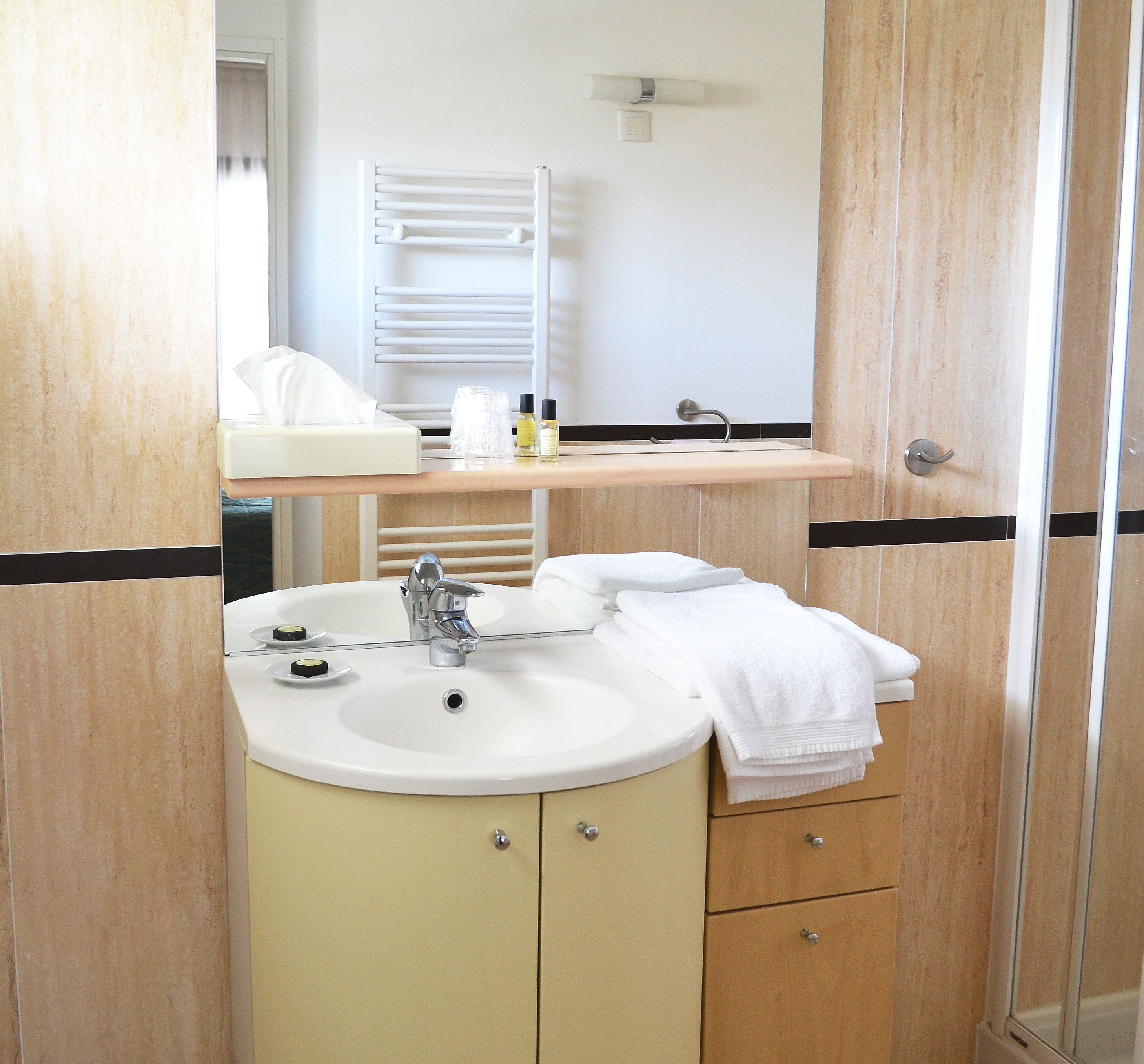 free toiletries, hair dryer, towels