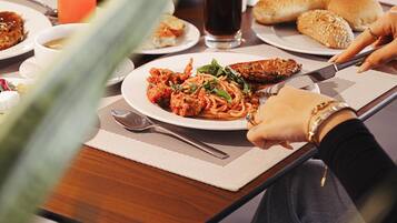 Breakfast, lunch and dinner served