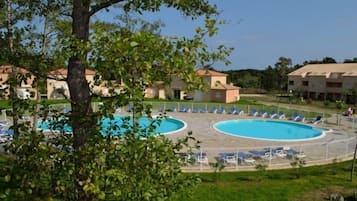 Outdoor pool, pool umbrellas