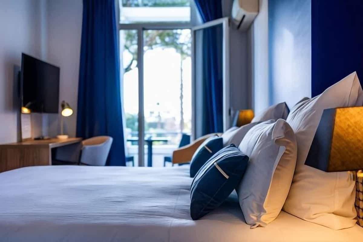 In-room safe, desk, laptop workspace, blackout curtains