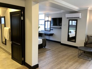 In-room safe, desk, laptop workspace, blackout curtains