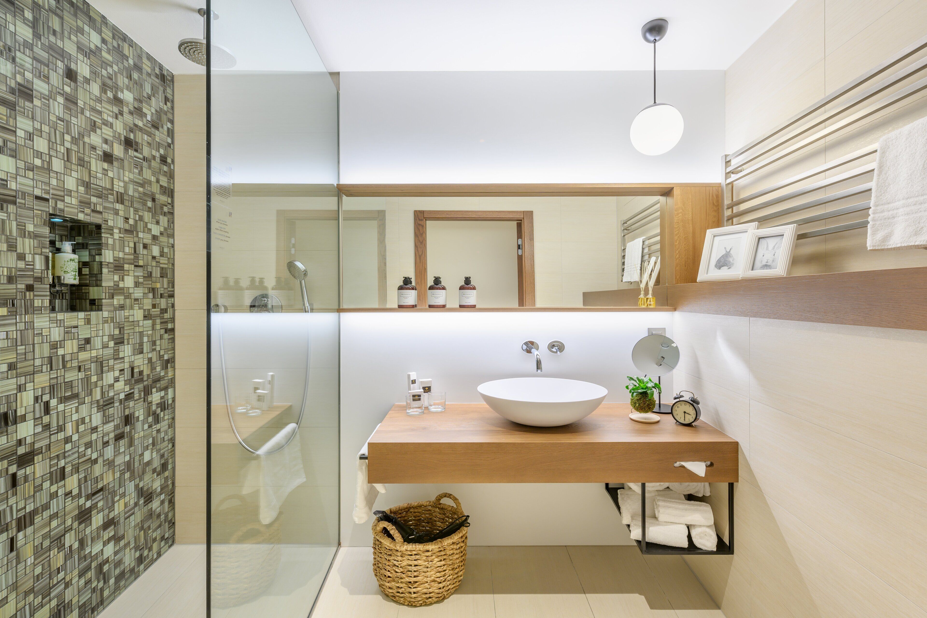 superior double or twin room | bathroom | shower, rainfall showerhead, designer toiletries, hair dryer