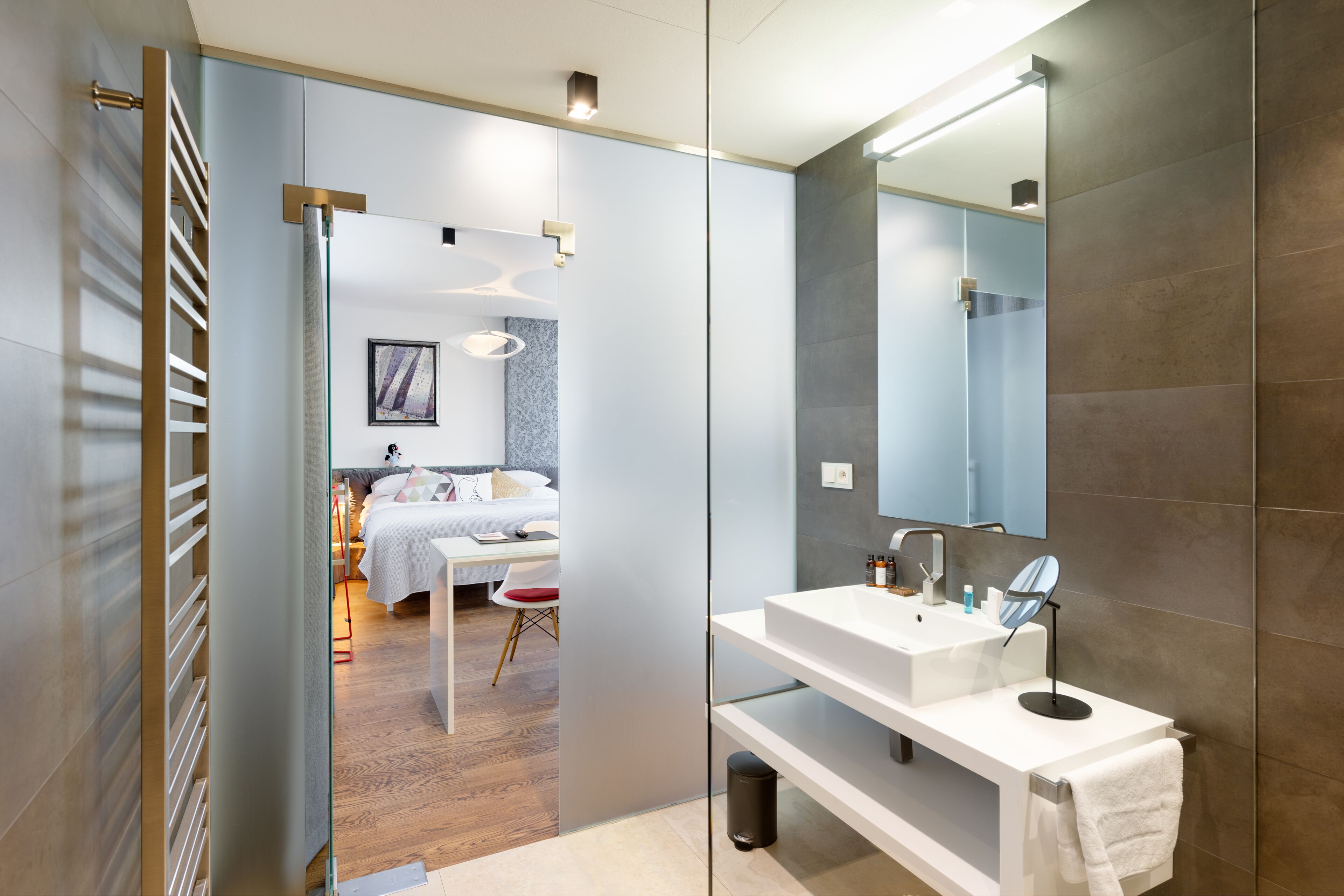 penthouse suite with terrace | bathroom | shower, rainfall showerhead, designer toiletries, hair dryer