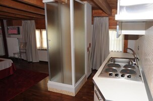 Studio | Private kitchen | Fridge, microwave, stovetop, cookware/dishes/utensils