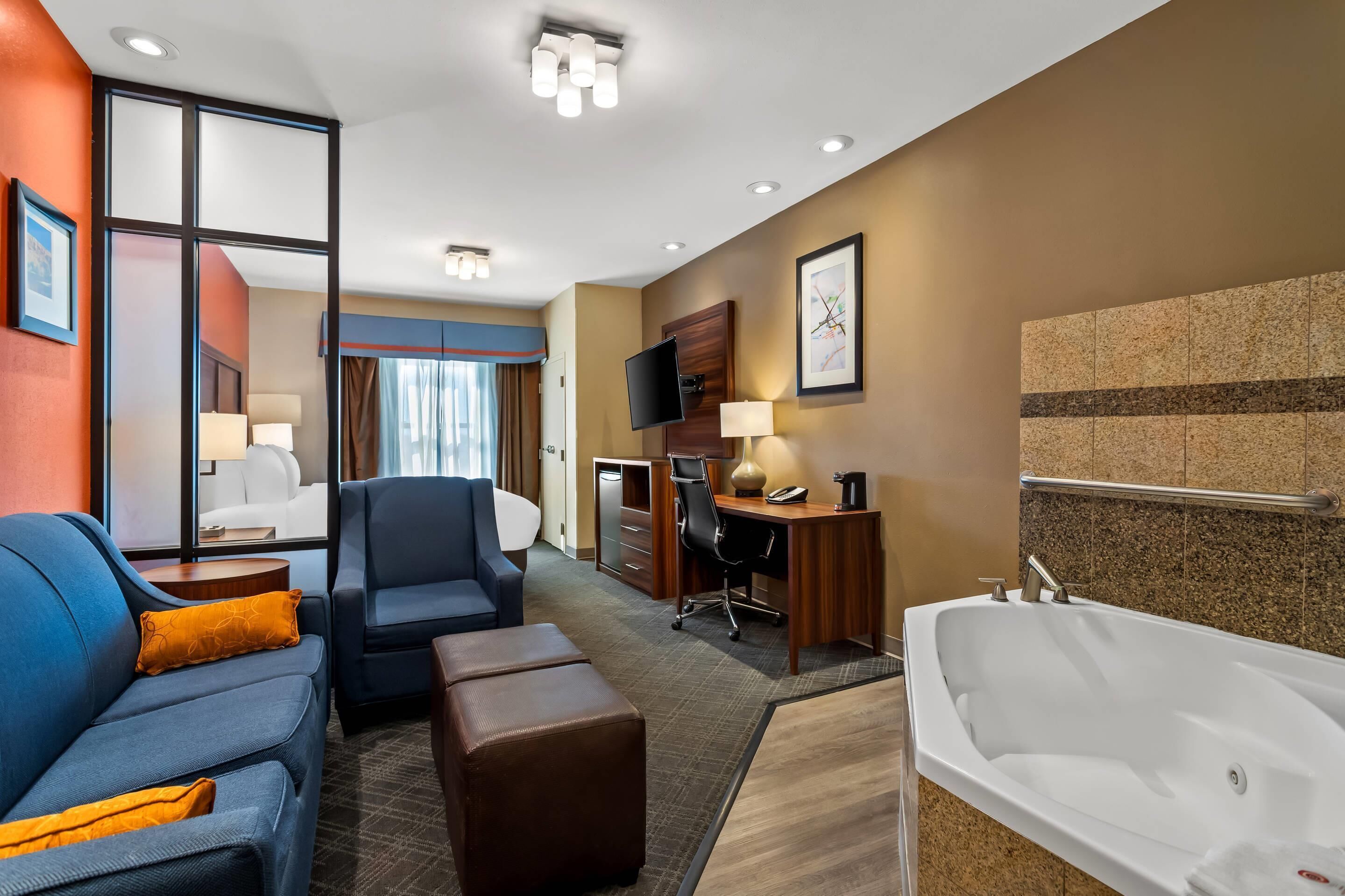 Pillow-top beds, desk, laptop workspace, iron/ironing board