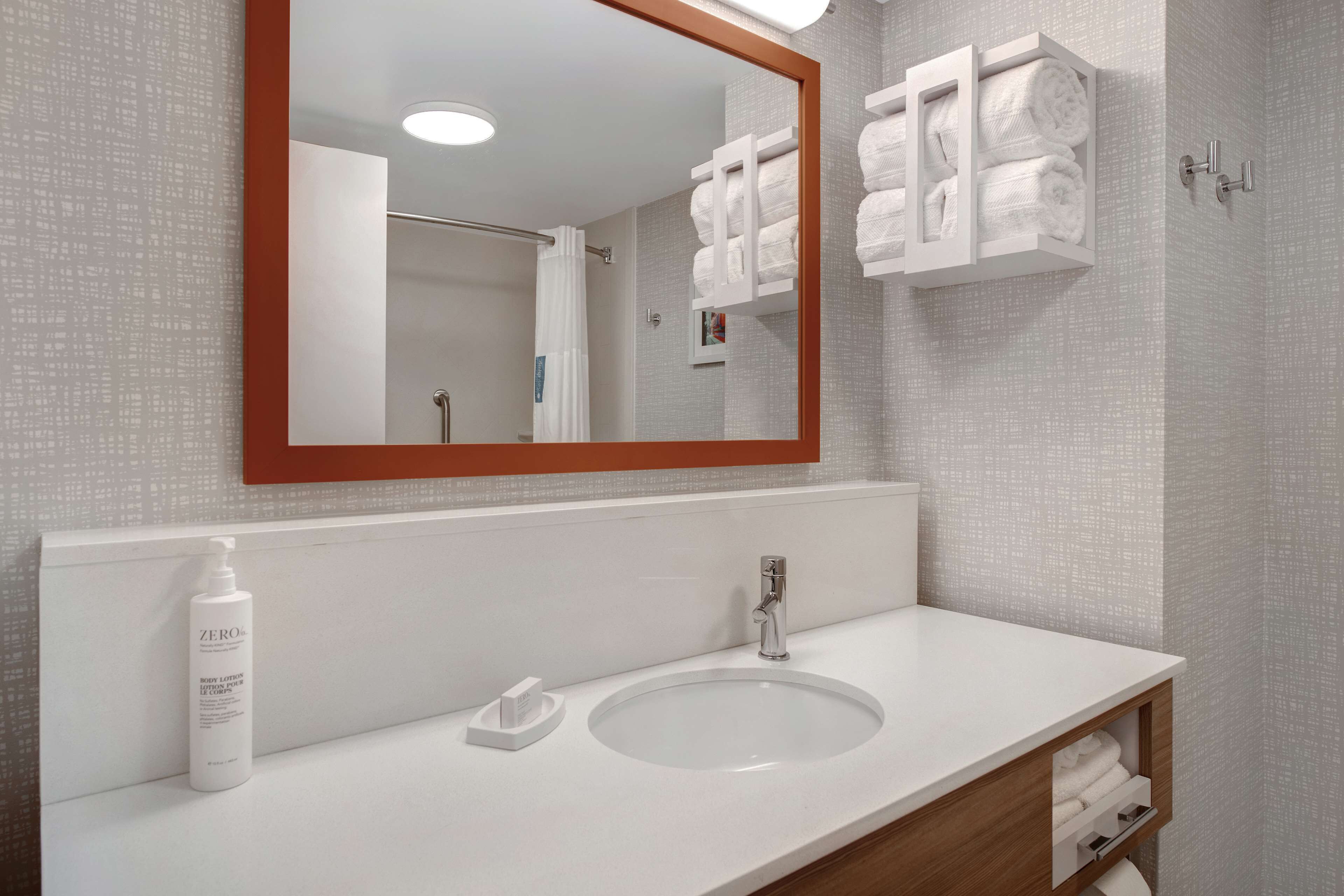 two queens | bathroom | hair dryer, towels