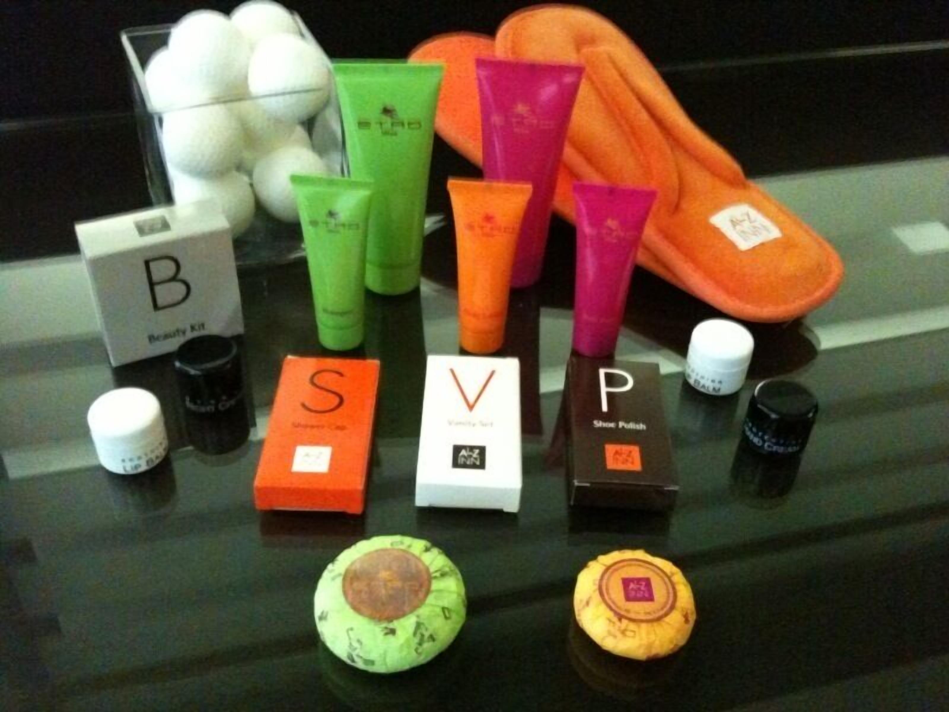 free toiletries, hair dryer, slippers, towels