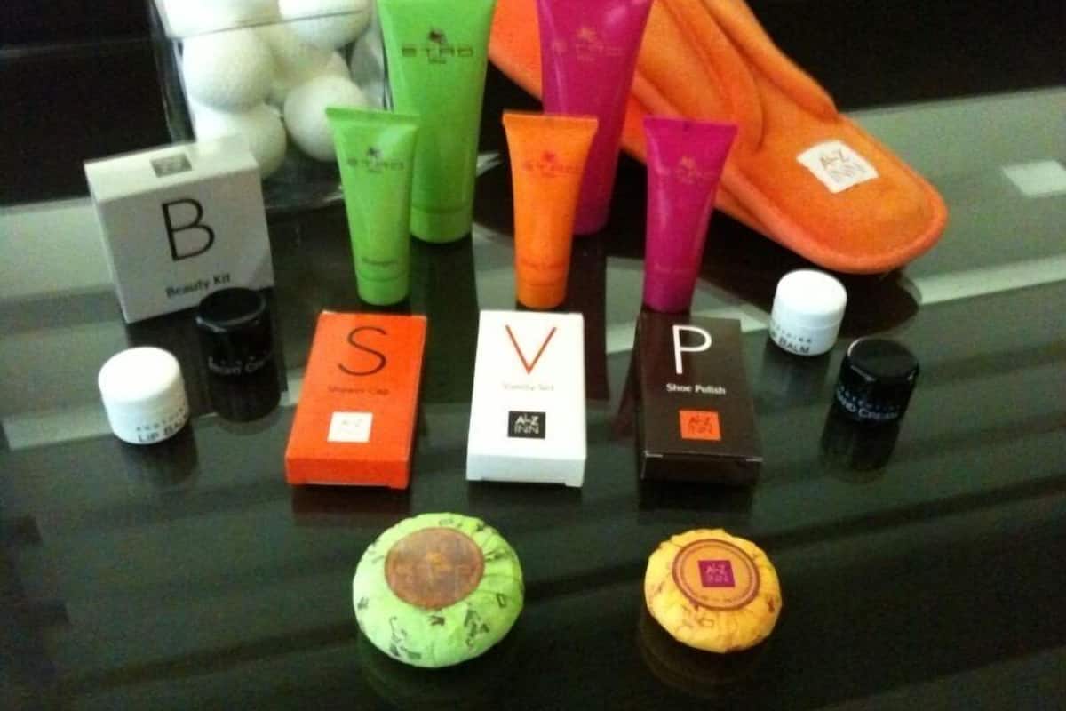 free toiletries, hair dryer, slippers, towels