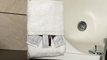 Combined shower/tub, hair dryer, towels