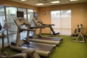 A gym with treadmills, weight machines, and a TV screen. - Fairfield Inn & Suites by Marriott Sault Ste. Marie (Sault Ste. Marie)