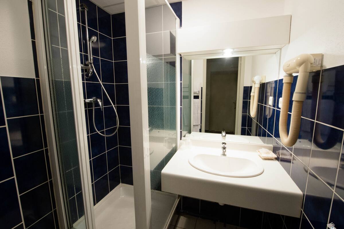 basic double room, 1 double bed, non smoking | bathroom | shower, rainfall showerhead, hair dryer, towels