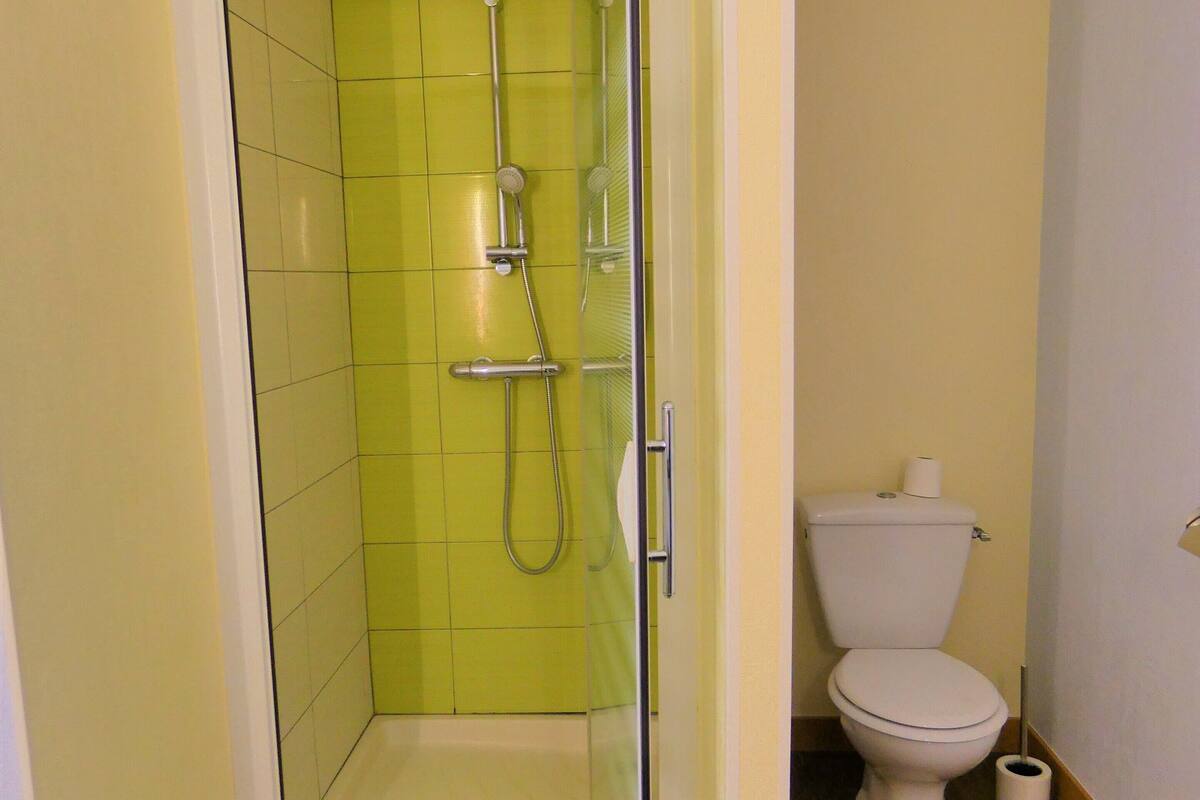 rainfall showerhead, hair dryer, towels