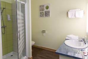 Classic Twin Room, Private Bathroom, Park View | Bathroom | Rainfall showerhead, hair dryer, towels - Citotel L'azur (Saint-Junien)