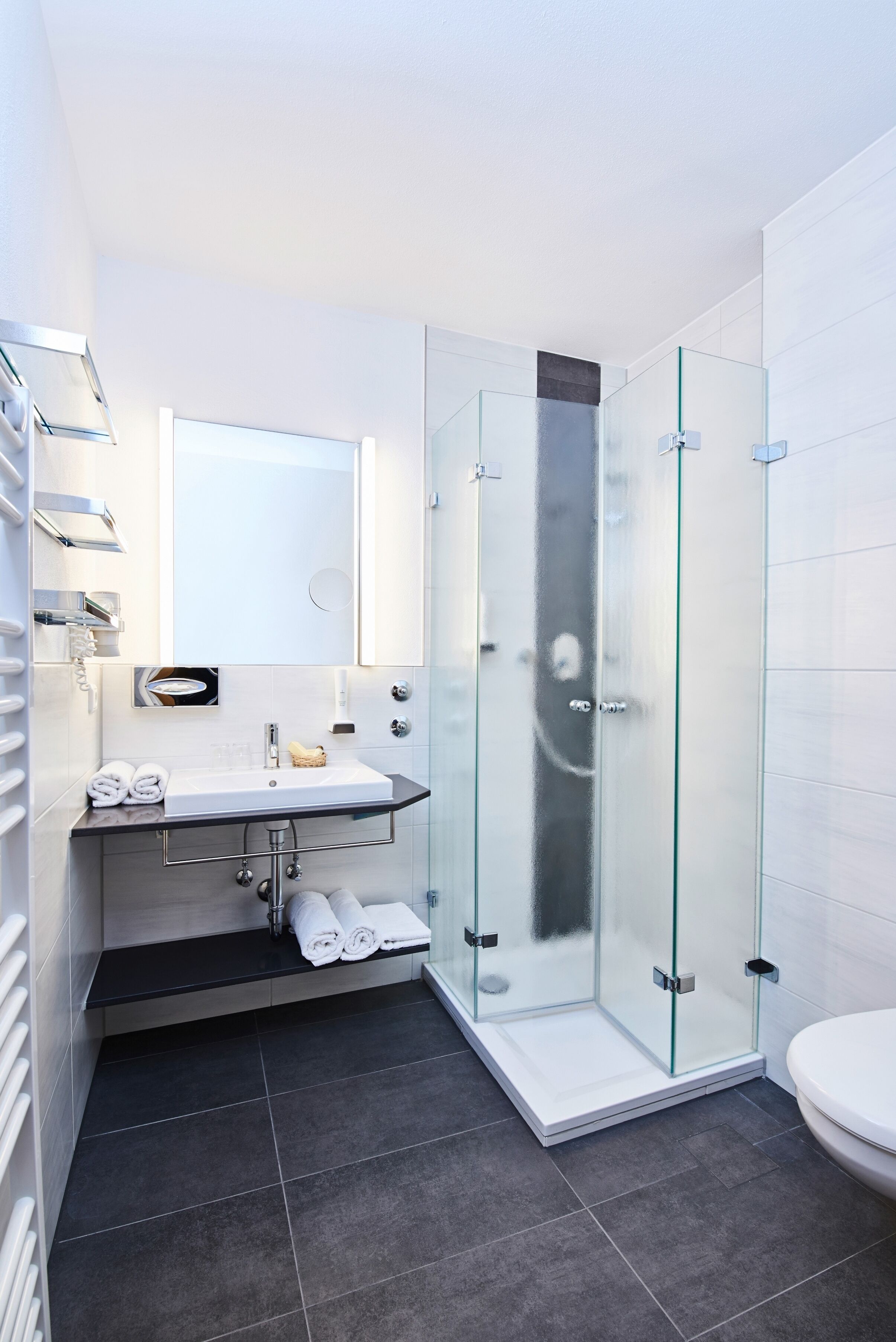 free toiletries, hair dryer, towels