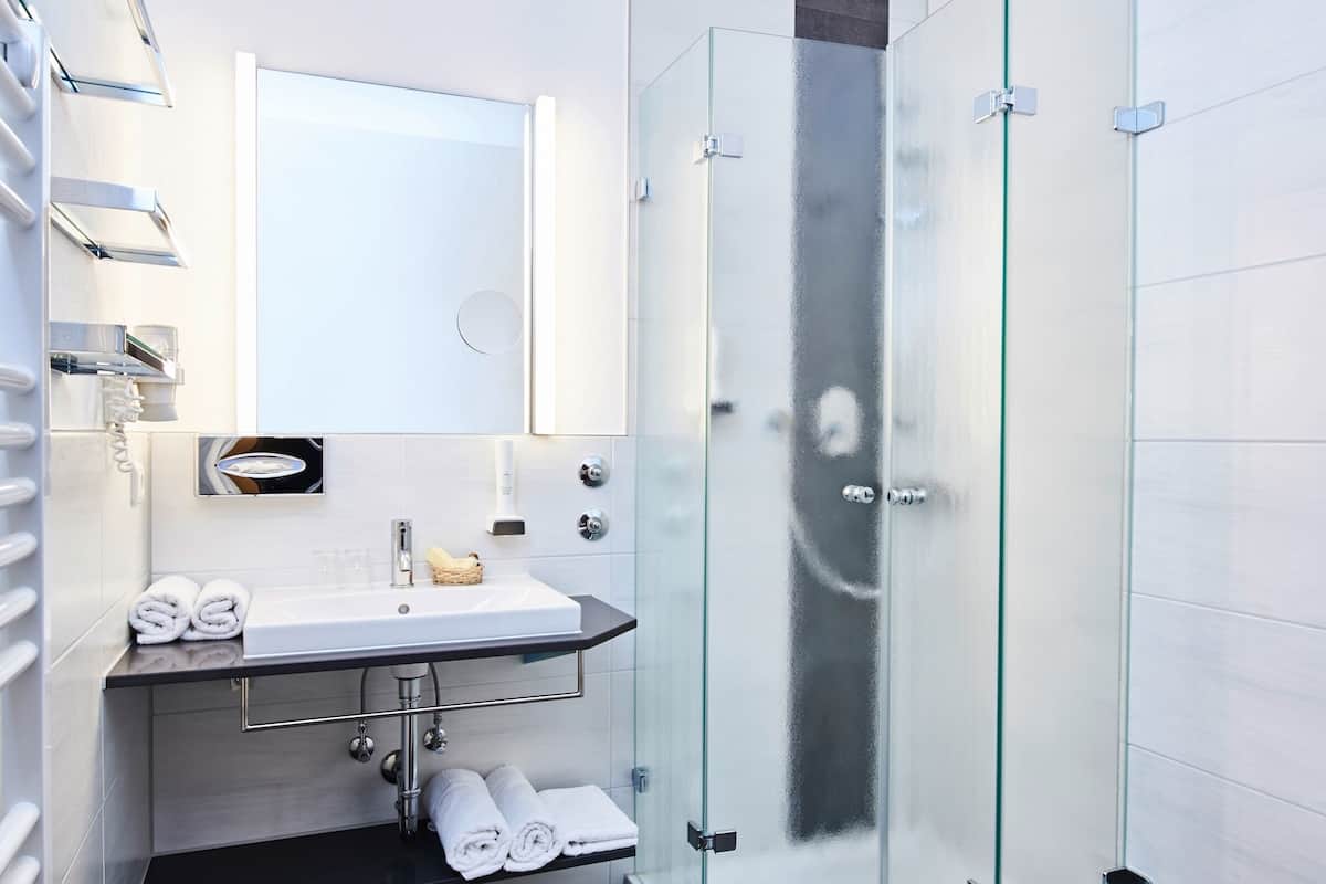 free toiletries, hair dryer, towels