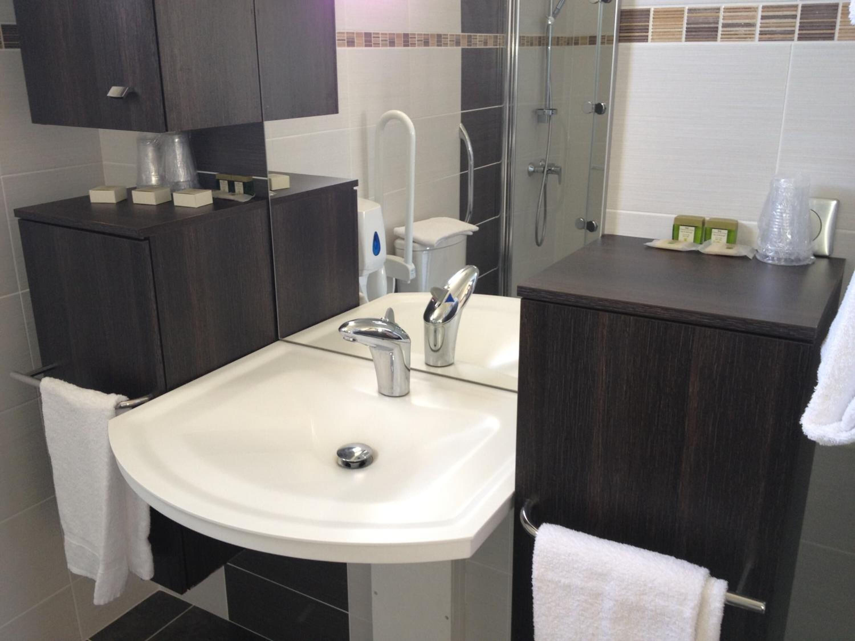 free toiletries, hair dryer, towels