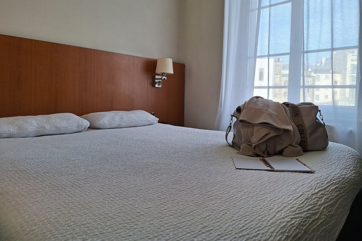 Desk, blackout curtains, soundproofing, iron/ironing board