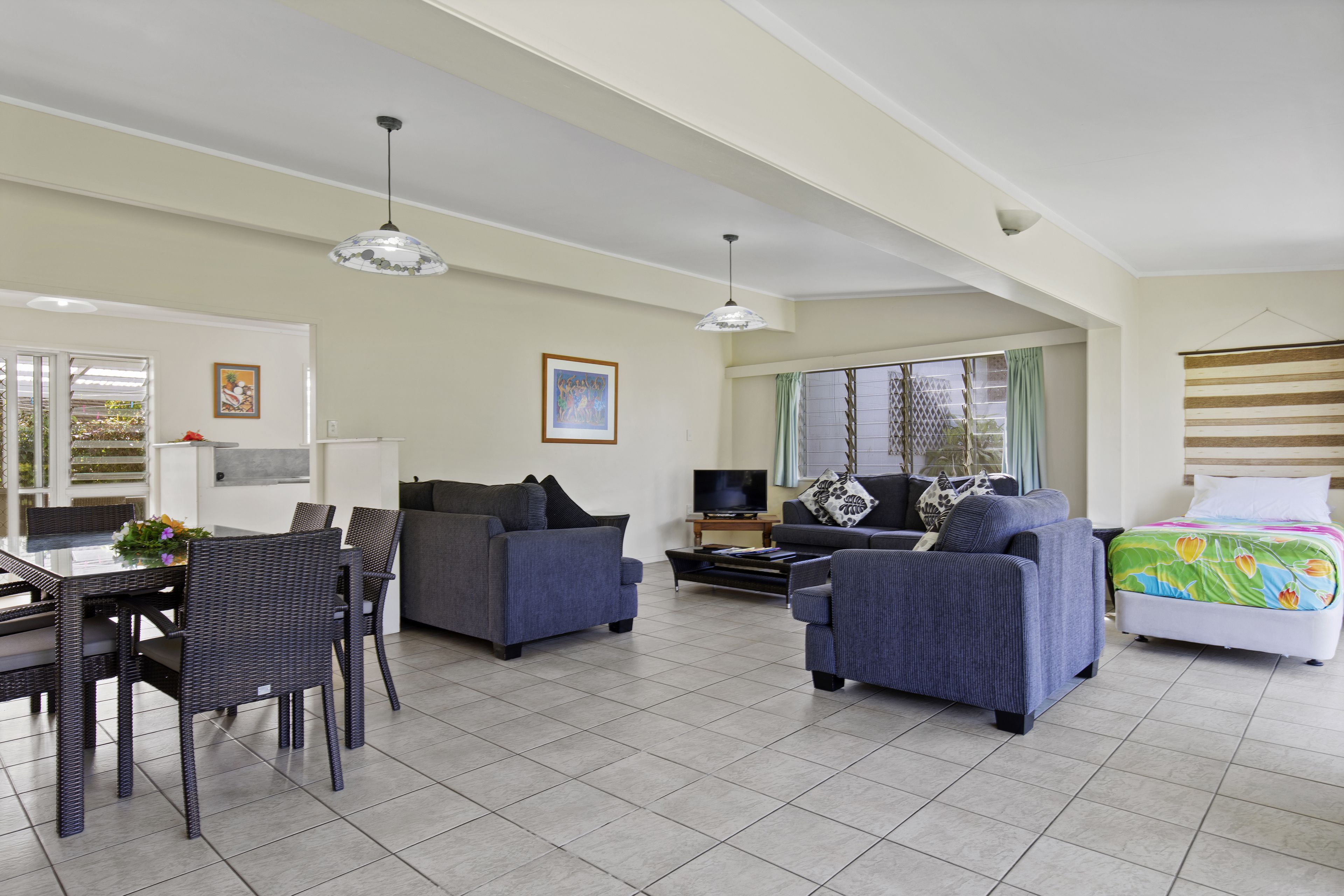 bungalow, 2 bedrooms, garden area | living room | tv, mp3 dock