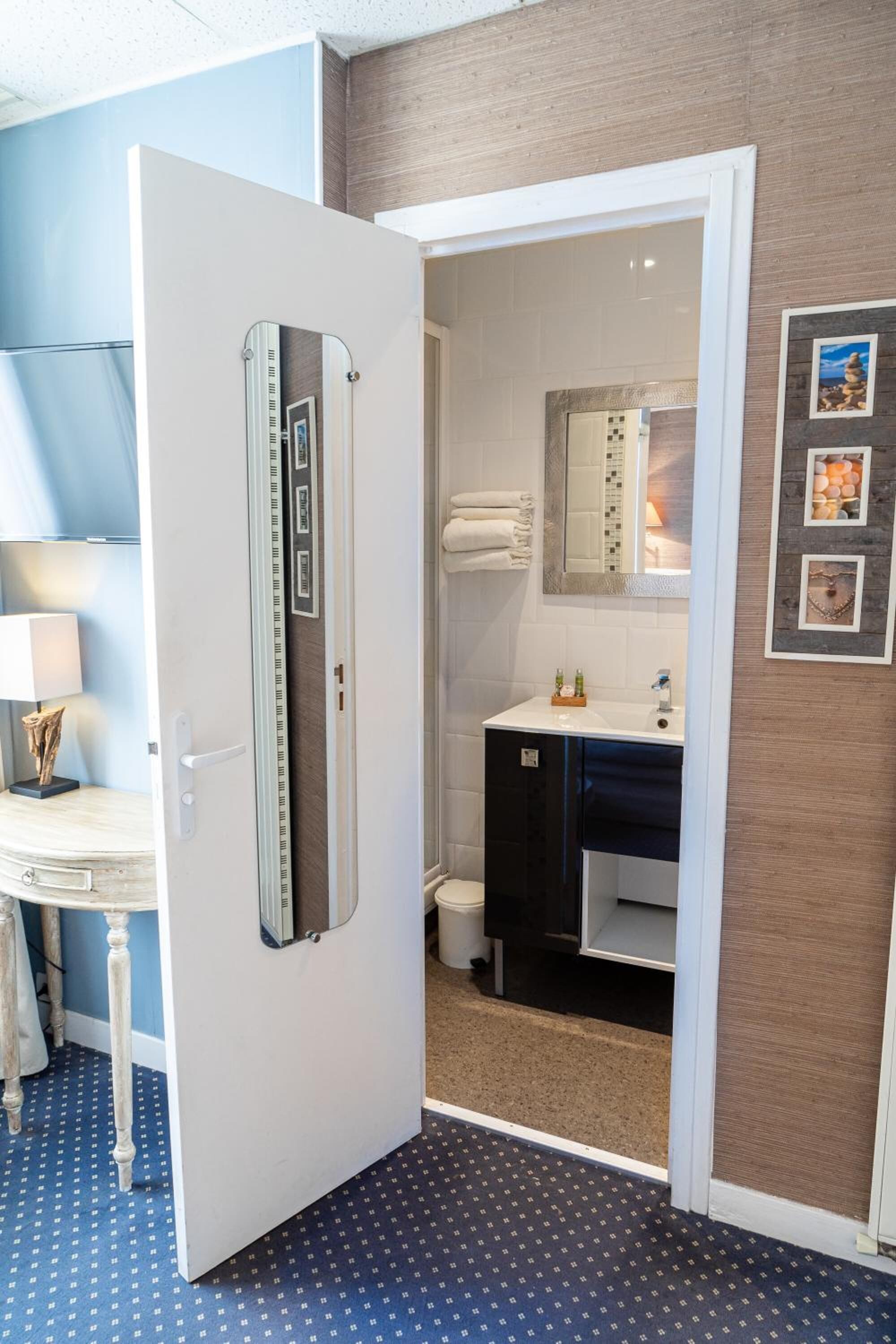 free toiletries, hair dryer, towels