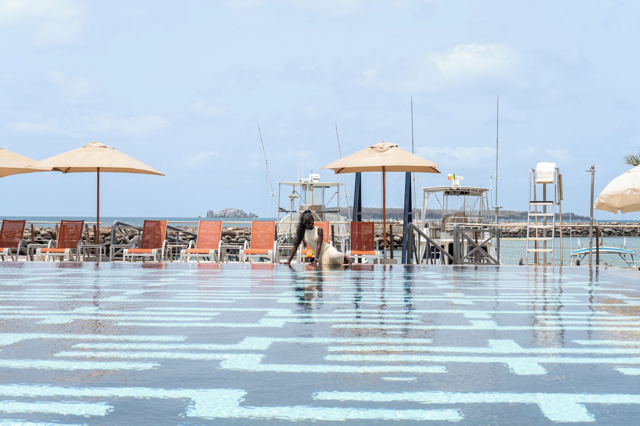 outdoor pool, pool loungers